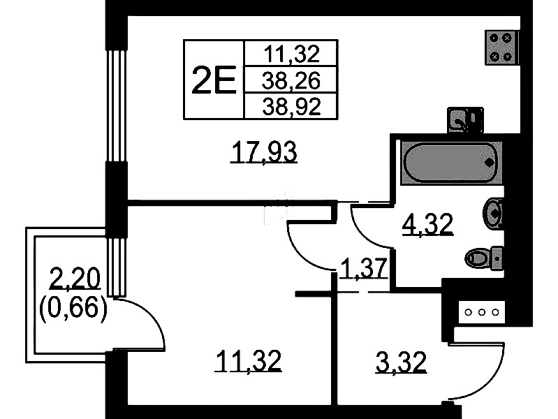 1-комнатная квартира 38.92 м², 10/12 эт., ЖК «Невская Долина»